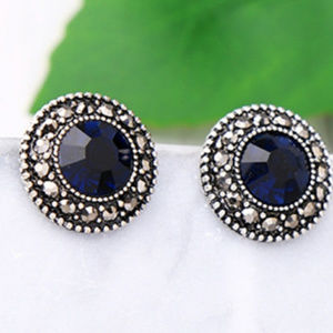 Dark Blue Crystal Stud Earrings